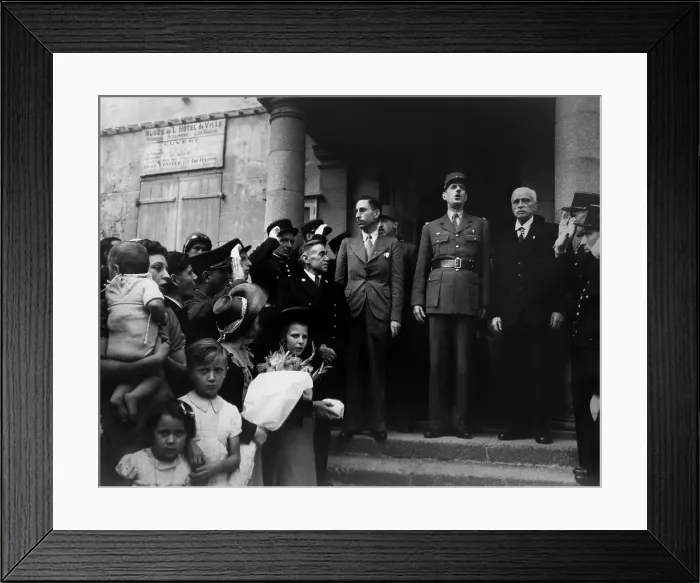 Framed Print : General Charles DeGaulle in Cherbourg to establish a government for liberated France