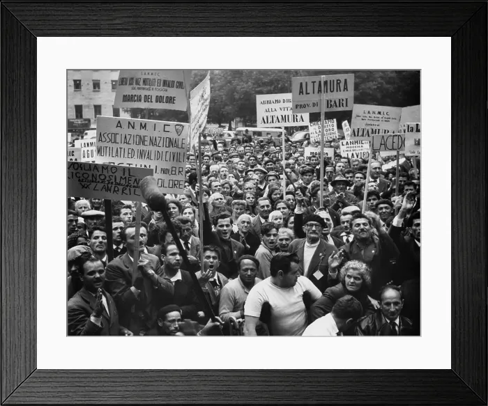 Framed Print : Disabled Italians protesting insufficient government funding for rehabilitation and jobs. Rome, Italy, 1961