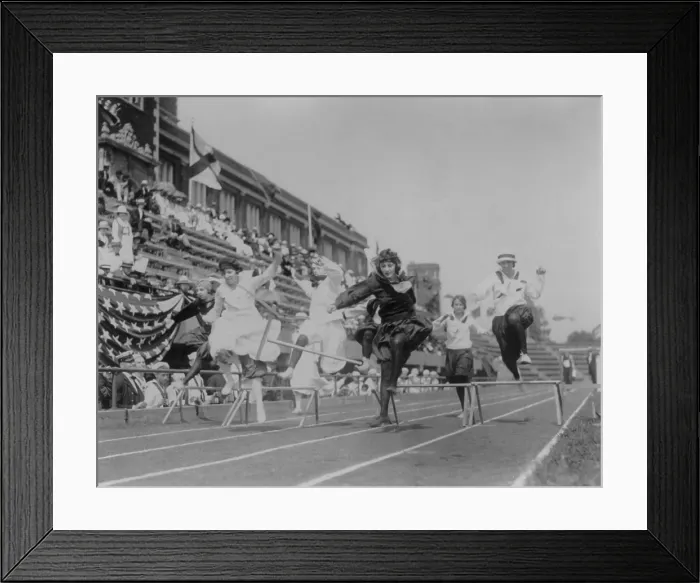 Framed Print : Women competing in low hurdle race, Washington, D.C. Ca. 1925. (BSLOC_2015_17_168)