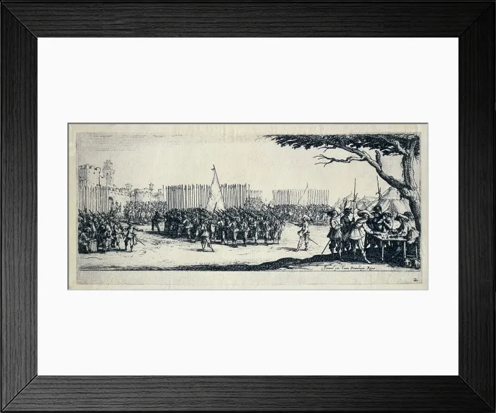 Framed Print : Troop recruitment. Engraving from 'The miseries of war', 1633, series based on the Thirty Years War. Etching Framed Print : Troop recruitment. Engraving from 'The miseries of war', 1633, series based on the Thirty Years War. Etching