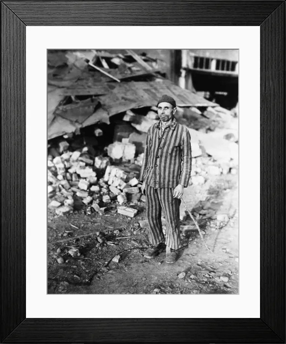 Framed Print : Prisoner in German slave labor camp at Nordhausen, at time of liberation by U.S. Army. April 1945, Germany, World War 2. (BSLOC_2014_4_19)