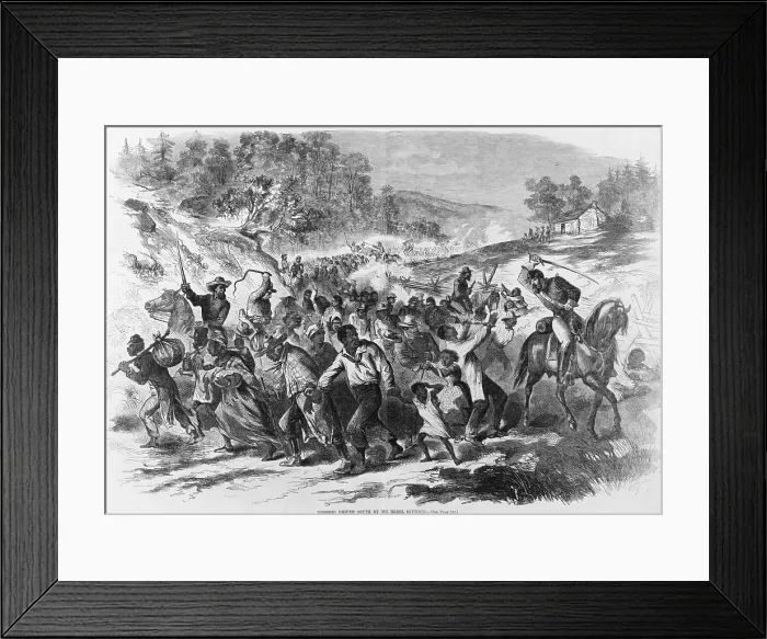 Framed Print : In late 1862, Rebel cavalry officers drove Virginia slaves south, away from Union Army lines to prevent their escape