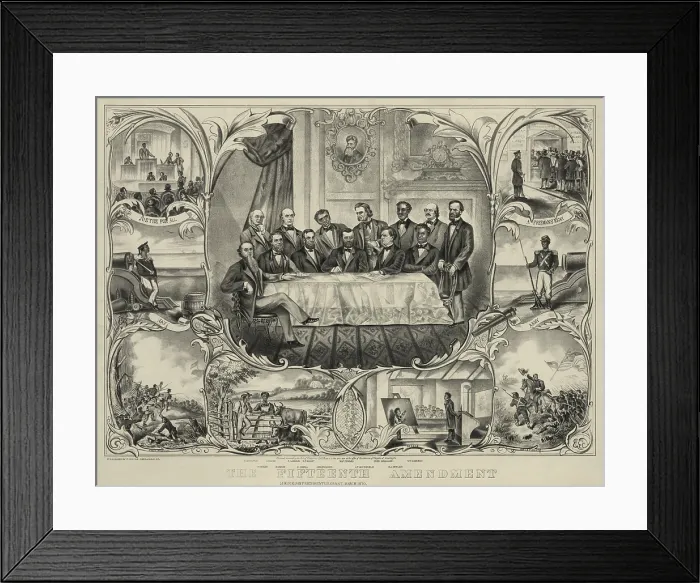 Framed Print : President Grant with group of men signing the 15th amendment banning voting racial discrimination