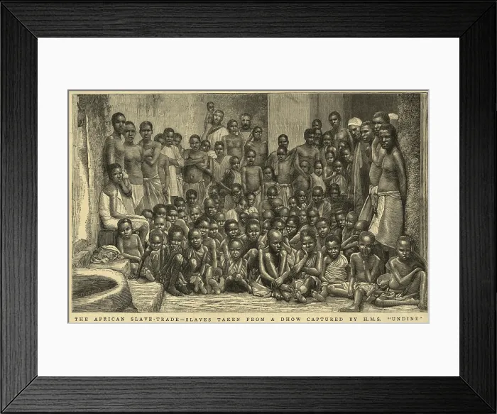 Framed Print : The British navy intercepted slave ships throughout the 19th century. In 1884, the H.M.S. Undine liberated this group of captives taken from an Arab dhow Framed Print : The British navy intercepted slave ships throughout the 19th century. In 1884, the H.M.S. Undine liberated this group of captives taken from an Arab dhow