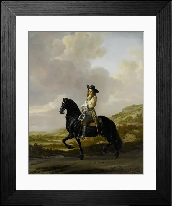 Framed Print : Pieter Schout on Horseback, by Thomas de Keyser, 1660, Dutch painting, oil on copper. Pieter Schout, Sheriff of Hagestein, riding in a dune landscape (BSLOC_2016_3_134)