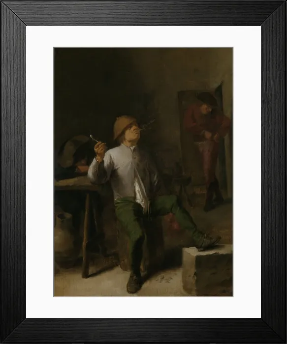 Framed Print : The Smoker, by Adriaen Brouwer, 1630-38, Flemish painting, oil on panel. Slouching in his tavern chair, with his breeches open, he blows smoke from his pipe through his nose Framed Print : The Smoker, by Adriaen Brouwer, 1630-38, Flemish painting, oil on panel. Slouching in his tavern chair, with his breeches open, he blows smoke from his pipe through his nose