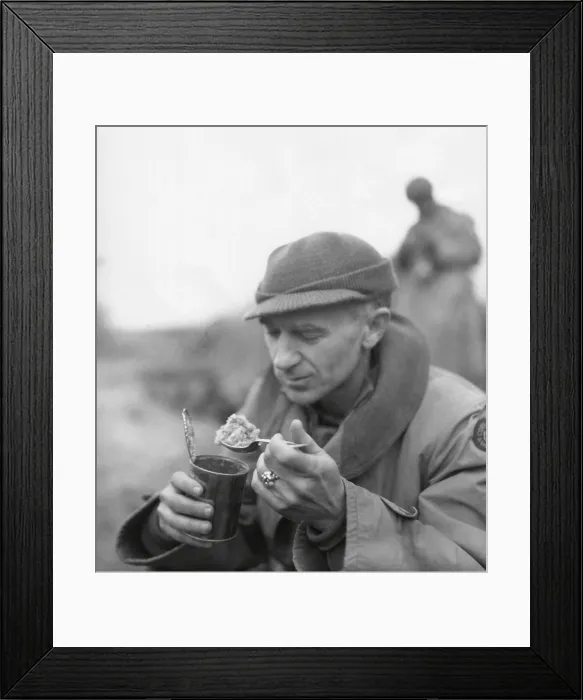 Framed Print : Ernie Pyle, war correspondent, eating his C rations. First Army, Anzio Beachhead, Italy, March 18, 1944. (BSLOC_2014_8_218)