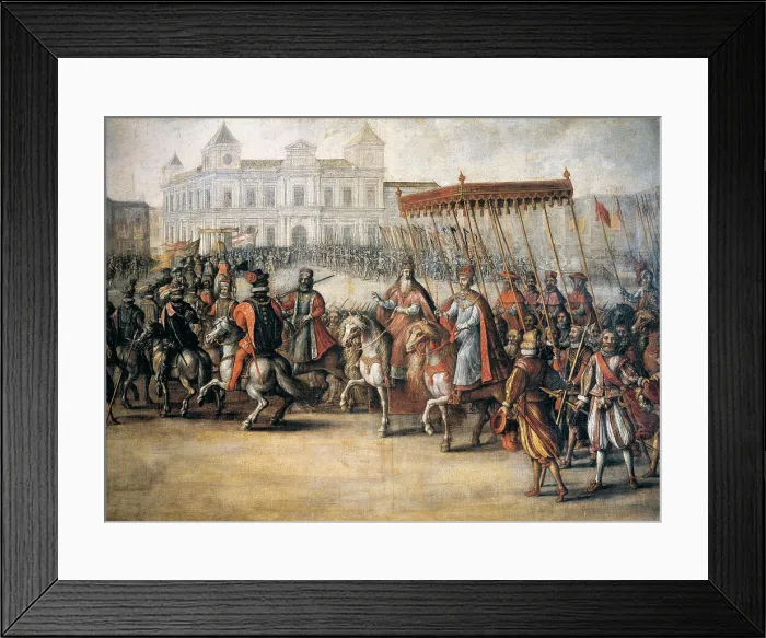 Framed Print : HOGENBERG, Nicolas (1500-1539). The Coronation of Charles V in Bologna. Retinue with Emperor Charles Carlos V and Pope Clement VII (28th June 1519). Flemish art. Oil on canvas