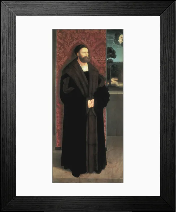 Framed Print : STRIGEL, Bernhard (1460-1528). Portrait of Conrad Rehlinger. 1517. On the other panel there is a representation of the eight children of the sculptor. Renaissance art