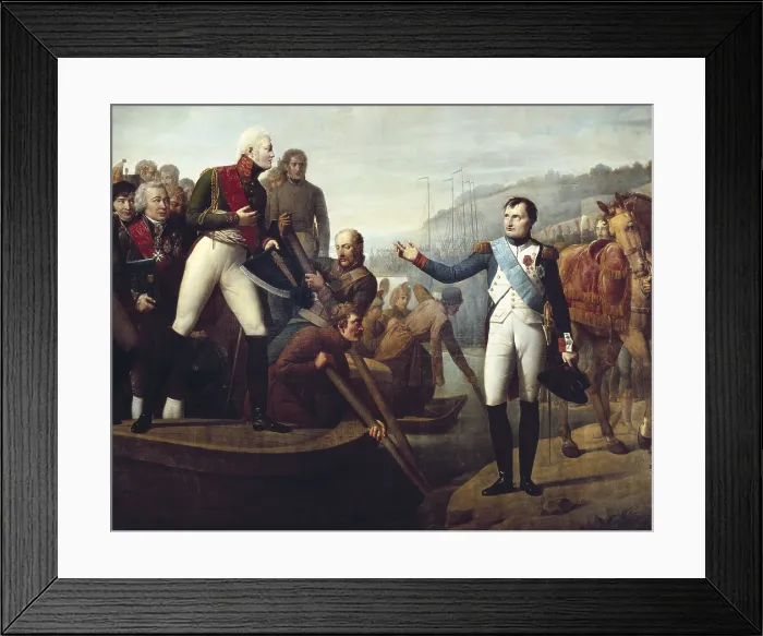 Framed Print : SERANGELI, Giocchino Giuseppe (1768-1852). Napoleon and Alexander I Bid Farewell after the Peace of Tilsit, 9th July 1807. 1810. Detail. Oil on canvas. FRANCE. Versailles