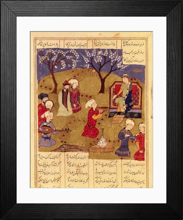 Framed Print : Shahnameh. The Book of Kings. 16th c. Faridun enthroned. Circa 1490 (Timurid Dinasty). Shiraz school. Islamic art. ; Persian art. Miniature Painting. FRANCE. Paris