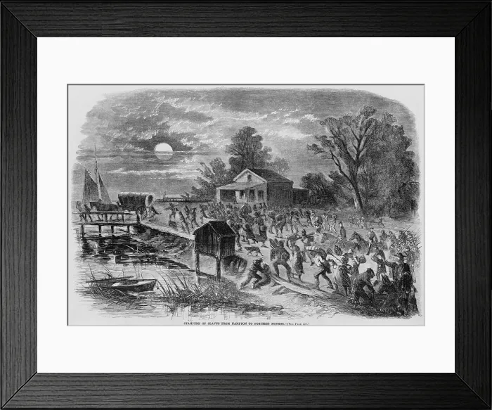 Framed Print : Enslaved African-Americans running from Hampton, Virginia to Fortress Monroe seeking sanctuary from slavery in August 1861 Framed Print : Enslaved African-Americans running from Hampton, Virginia to Fortress Monroe seeking sanctuary from slavery in August 1861