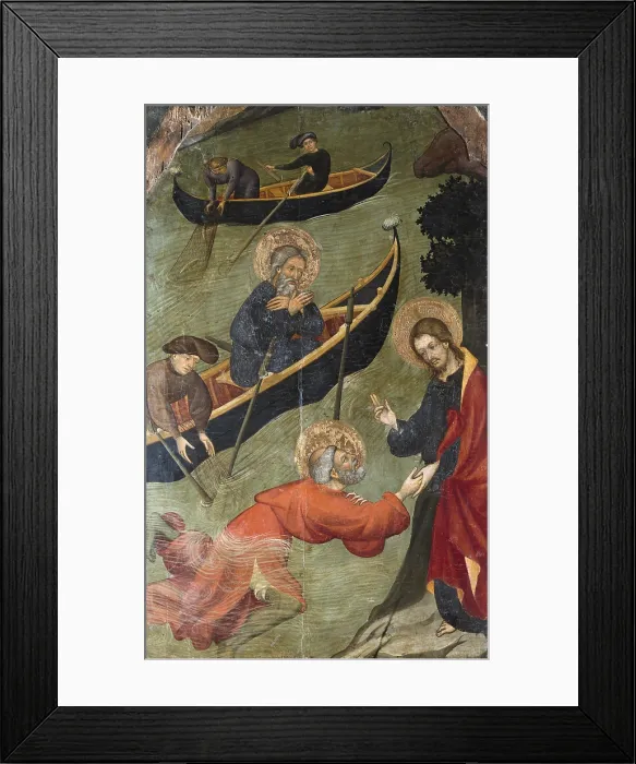 Framed Print : BORRASSA, Lluis (1360-1425). Altarpiece of Saint Peter. 1411-1412. SPAIN. Terrassa. Church of St. Mary. Detail. Christ and Saint Peter the Apostle. International gothic