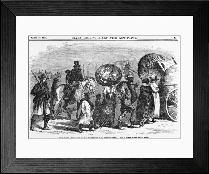 Framed Print : African Americans, now Freedmen, joining Sherman's march through Georgia in 1865 Framed Print : African Americans, now Freedmen, joining Sherman's march through Georgia in 1865