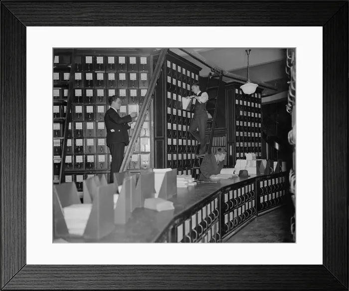 Framed Print : Clerks working in Capitol Document Room where all bills were kept on file, Nov. 9, 1937. (BSLOC_2013_8_178)