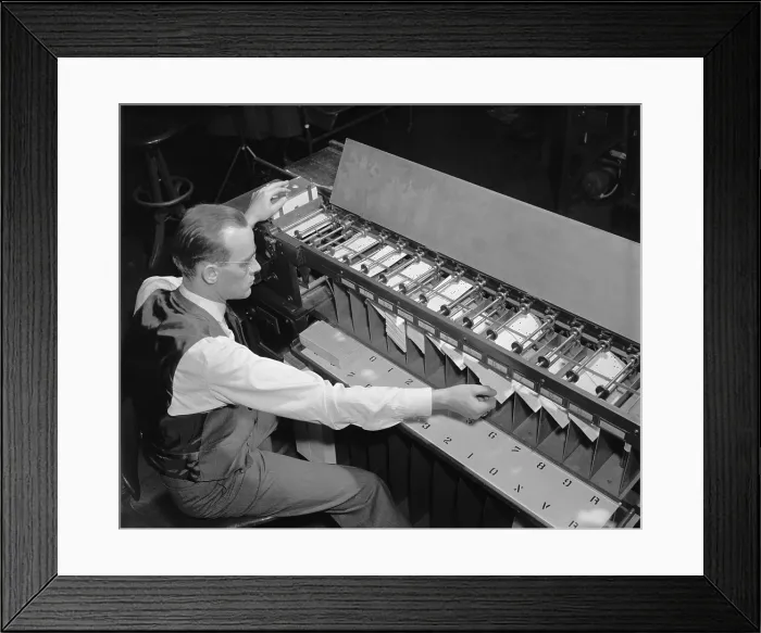Framed Print : U.S. Bureau of the Census computer operator at a punch card sorter, ca. 1940. (BSLOC_2013_8_187)