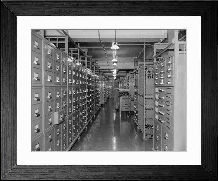 Framed Print : Files in the new National Archives Building, Nov. 22, 1939. In 1934, the National Archives began to centralize U.S