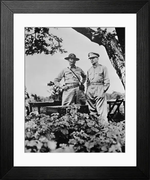 Framed Print : General Douglas MacArthur (right) shown here with Major General Jonathan Wainwright in the Philippines before World War2. Ca. 1940-41 Framed Print : General Douglas MacArthur (right) shown here with Major General Jonathan Wainwright in the Philippines before World War2. Ca. 1940-41