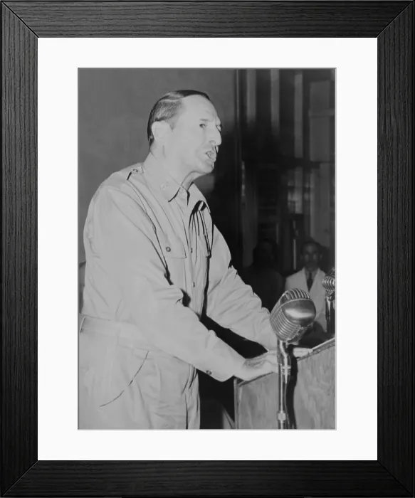 Framed Print : MacArthur addresses Philippine Congress on July 9, 1945. He spoke to the legislature about preparations for the Philippines independence to come in 1946. (BSLOC_2014_11_132)