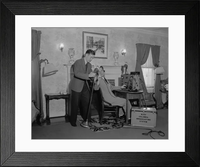 Framed Print : CBS Radio engineers testing the mikes and controls before a coast-to-coast broadcast, 1937. (BSLOC_2013_8_172)