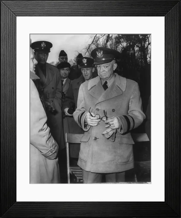 Framed Print : Gen. Dwight Eisenhower reacts to MacArthur's dismissal by Truman. April 11, 1951