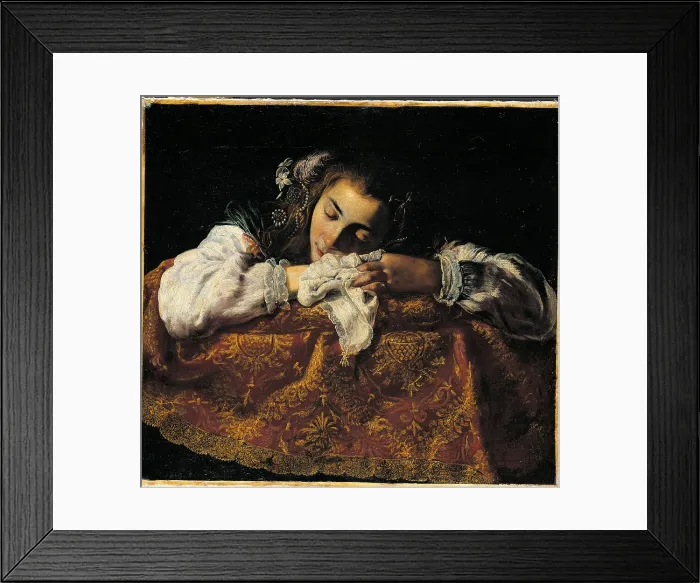 Framed Print : Sleeping Girl, by Domenico Fetti, 16th Century - 17th Century, oil on canvas, cm 82 x 87, 5 - Hungary, Budapest, Fine Arts Museum