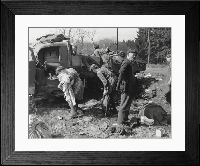 Framed Print : Civilians loot a knocked out German vehicle loaded with clothing and food. March 28, 1945 near Herborn, Germany. World War 2. (BSLOC_2014_8_86) Framed Print : Civilians loot a knocked out German vehicle loaded with clothing and food. March 28, 1945 near Herborn, Germany. World War 2. (BSLOC_2014_8_86)