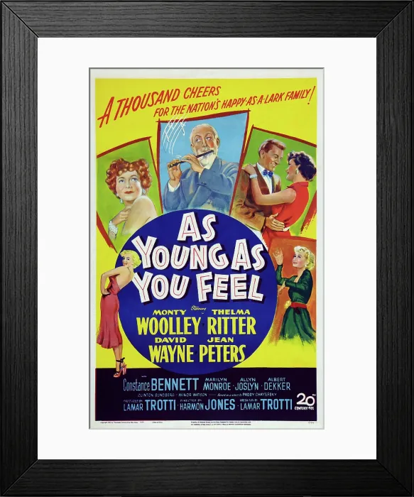 Framed Print : AS YOUNG AS YOU FEEL, top l-r: Thelma Ritter, Monty Woolley, David Wayne, Jean Peters, bottom l-r: Marilyn Monroe, Constance Bennett on poster art, 1951 Framed Print : AS YOUNG AS YOU FEEL, top l-r: Thelma Ritter, Monty Woolley, David Wayne, Jean Peters, bottom l-r: Marilyn Monroe, Constance Bennett on poster art, 1951