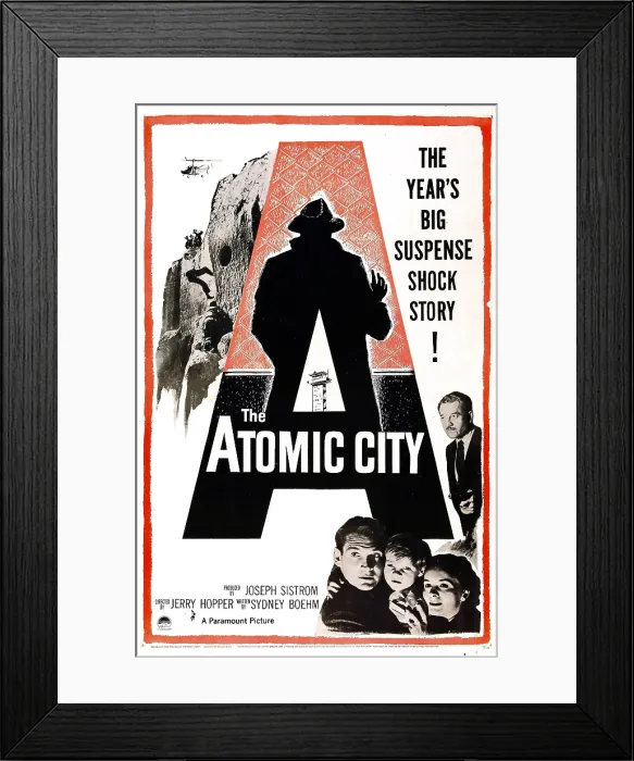 Framed Print : THE ATOMIC CITY, US poster, bottom from left: Gene Barry, Lee Aaker, Lydia Clarke, 1952