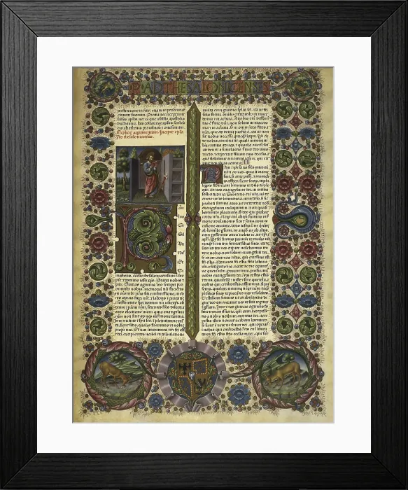 Framed Print : Bible of Borso d'Este (1455-1461), executed in Ferrara by Pietro Paolo Marone. St. Paul's Epistles, to the Thessalonians. Renaissance art. Quattrocento