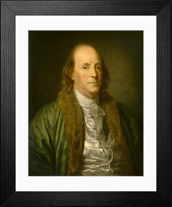 Framed Print : Benjamin Franklin, by Jean-Baptiste Greuze (copy) 1777, French painting, oil on canvas