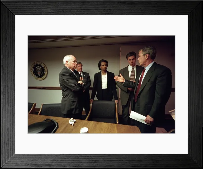 Framed Print : Meeting in the White House Emergency Operations Center, Sept. 11, 2001. President George W Framed Print : Meeting in the White House Emergency Operations Center, Sept. 11, 2001. President George W