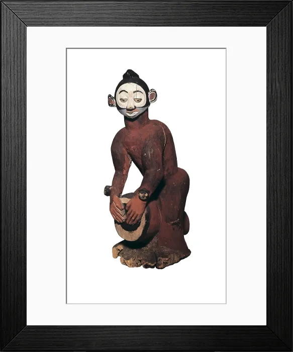 Framed Print : Sculpture with drum. Art of the Yaka people (Congo). African art. Sculpture on wood. BELGIUM. Tervuren. Musee Royal de l'Afrique Central (Royal Museum for Central Africa)