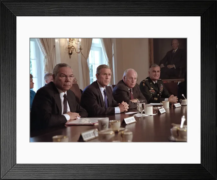 Framed Print : National Security Council on Sept 12, 2001, the day following the 9-11 Terrorist Attacks
