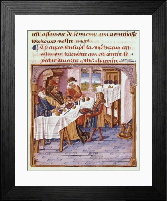 Framed Print : Les bonnes manires', book by Jacques Le Grant (1464). Gala reception for guests. Gothic art. Miniature Painting. FRANCE. Chantilly. Musee Conde (Conde Museum) Framed Print : Les bonnes manires', book by Jacques Le Grant (1464). Gala reception for guests. Gothic art. Miniature Painting. FRANCE. Chantilly. Musee Conde (Conde Museum)