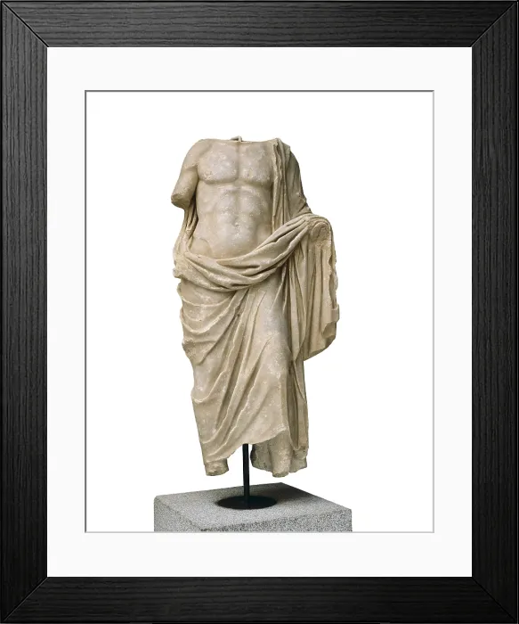 Framed Print : Statue of Asklepios (god of medicine), 2nd c. A.D.. It comes from Cerro de San Albin (Merida). Roman art. Early Empire. Sculpture on marble. SPAIN. Merida