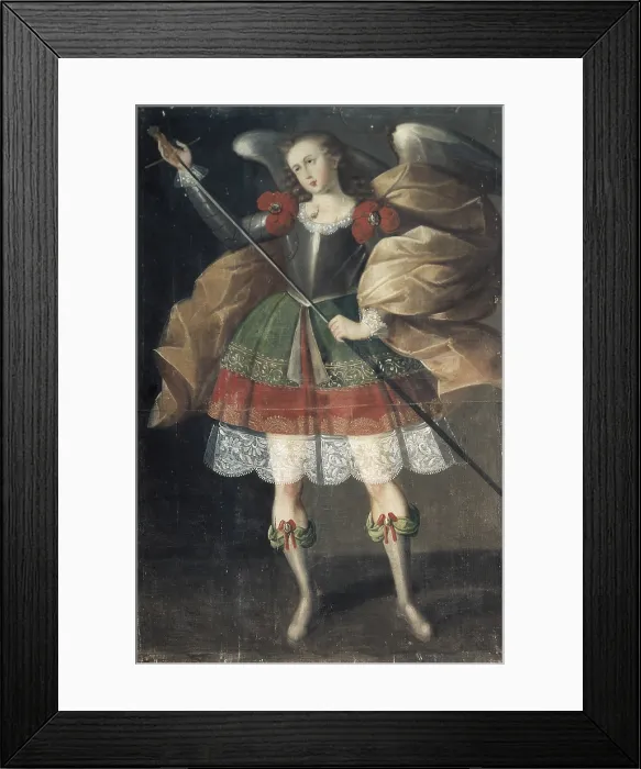Framed Print : BOLIVIA. Calamarca. Parish Church. Zadquiel, death angel 'arcabucero' (dressed in militar clothing), made for parish church of La Paz, 17th century. Baroque art