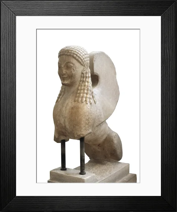 Framed Print : Sphinx. 560 -550 BC. Archaic Greek art. Sculpture on marble. GREECE. Athens. Acropolis. Acropolis Museum. - Iberfoto / Everett Collection (280791)**US SALES ONLY**