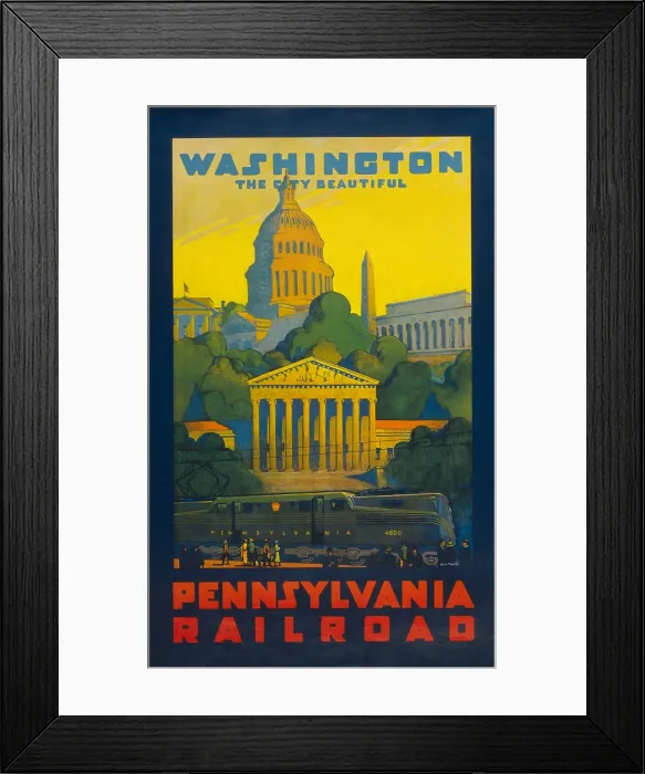 Framed Print : Pennsylvania Railroad poster promoting travel to Washington, the City Beautiful, ca. 1940 (BSLOC_2013_8_197) Framed Print : Pennsylvania Railroad poster promoting travel to Washington, the City Beautiful, ca. 1940 (BSLOC_2013_8_197)