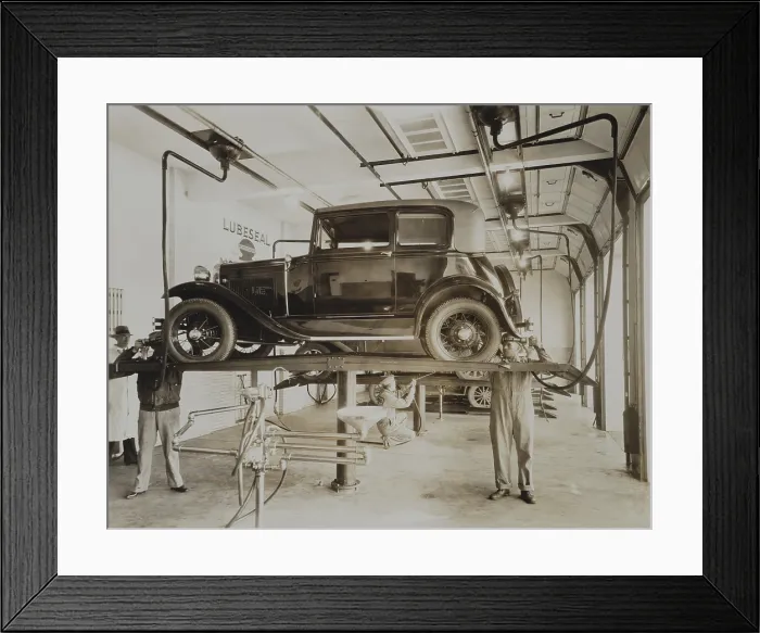 Framed Print : Mechanics servicing a Ford Model A automobile, ca. 1930. (BSLOC_2013_8_191) Framed Print : Mechanics servicing a Ford Model A automobile, ca. 1930. (BSLOC_2013_8_191)