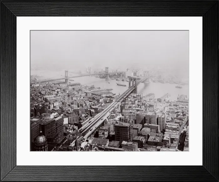 Framed Print : Brooklyn Bridge and Manhattan Bridges distant viewed from a downtown Manhattan skyscraper. 1916 photo by Irving Underhill. LC-USZ62-100106 Framed Print : Brooklyn Bridge and Manhattan Bridges distant viewed from a downtown Manhattan skyscraper. 1916 photo by Irving Underhill. LC-USZ62-100106