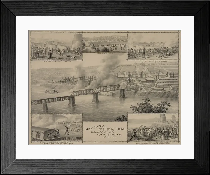 Framed Print : Great Battle of Homestead, The Defeat and Capture of the Pinkerton Invaders Framed Print : Great Battle of Homestead, The Defeat and Capture of the Pinkerton Invaders