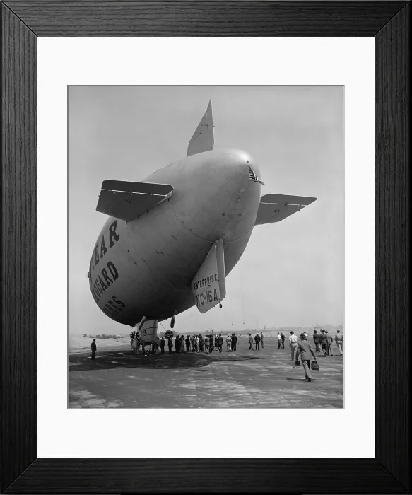 Framed Print : Goodyear Blimp at a Washington, D.C. area airport, ca. 1940. Enterprise (NC-16A) made its first flight on August 23, 1934 and operated between NYC and Washington