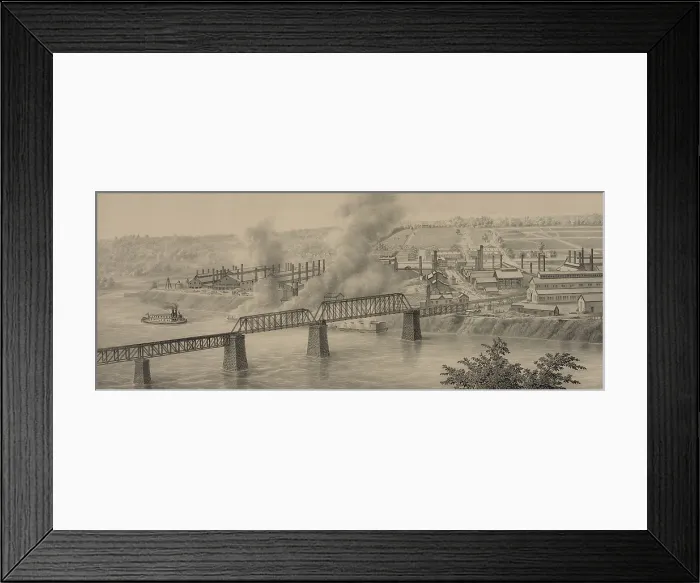 Framed Print : Great Battle of Homestead took place at the Homestead Steel mills. Scene shows the barges that transported the Pinkerton guards burning in the Monongahela River. July 6, 1892
