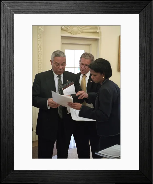 Framed Print : President George W. Bush prior to meeting with the Russian Foreign Minister, Sept. 19, 2001. Bush 43 with Sec