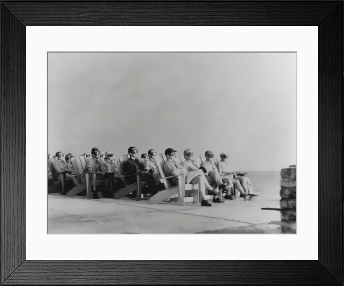 Framed Print : VIPs view the DOG shot, an 81 kiloton atomic detonation wearing safety goggles. They are sitting on Adirondack chair of the Officers Beach Club patio on Enewetak Island Framed Print : VIPs view the DOG shot, an 81 kiloton atomic detonation wearing safety goggles. They are sitting on Adirondack chair of the Officers Beach Club patio on Enewetak Island