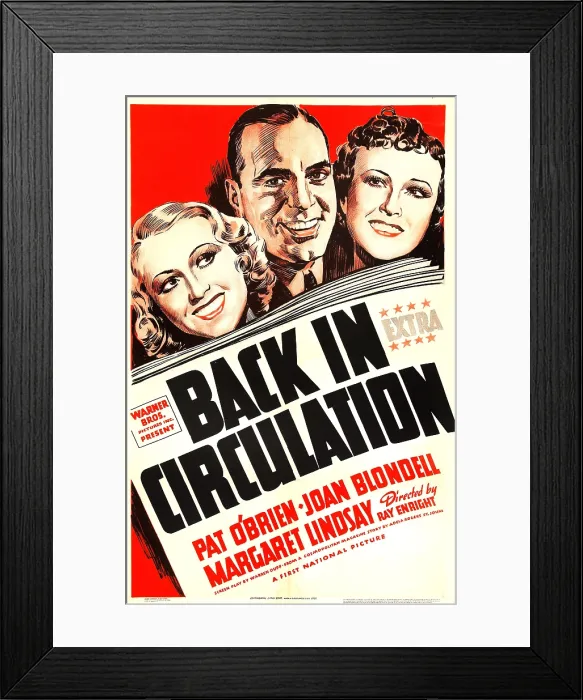 Framed Print : BACK IN CIRCULATION, from left on US poster art: Joan Blondell, Pat O'Brien, Margaret Lindsay, 1937