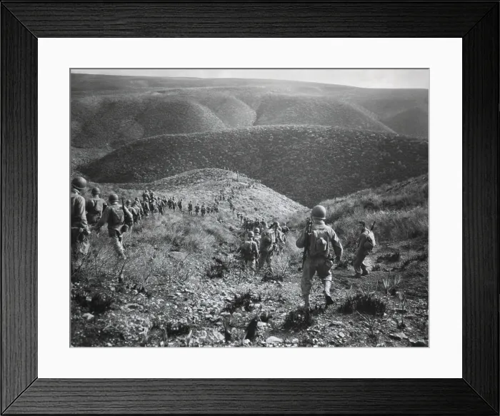 Framed Print : U.S. First Ranger Battalion on a speed march over hilly terrain at Arzew, Algeria, North Africa Framed Print : U.S. First Ranger Battalion on a speed march over hilly terrain at Arzew, Algeria, North Africa