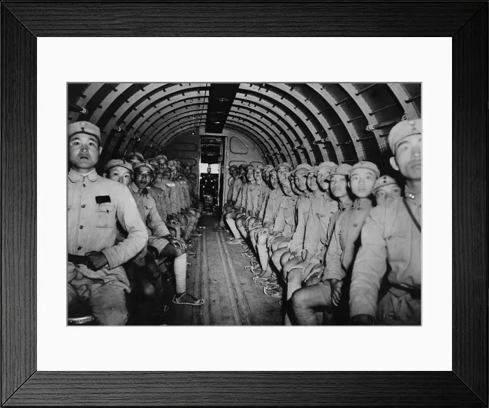 Framed Print : Chinese soldiers enroute to India in a U.S. DC-3 transport airplane. Ca. 1943. World War 2. (BSLOC_2014_10_132)