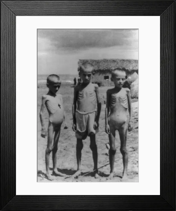 Framed Print : Three emaciated Polish refugee children who have escaped to Iran during World War 2. Ca. 1940-44. (BSLOC_2014_10_169)